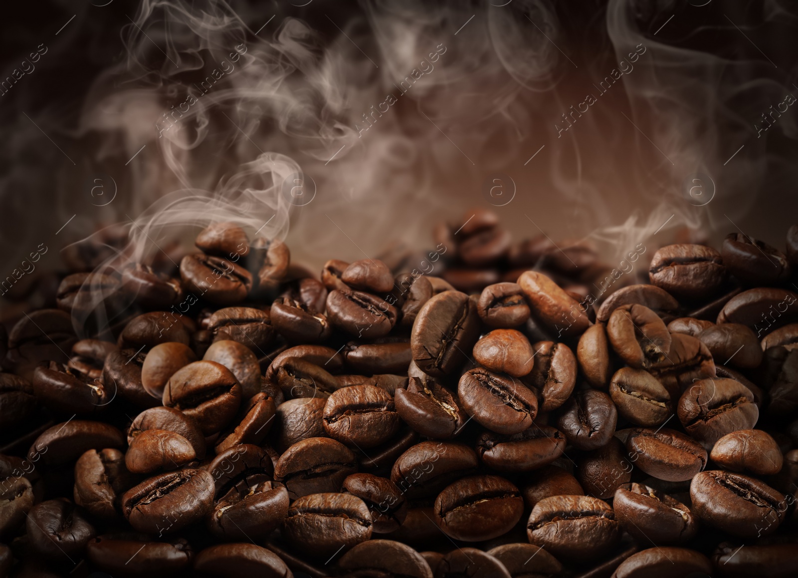 Image of Pile of roasted coffee beans, closeup view 