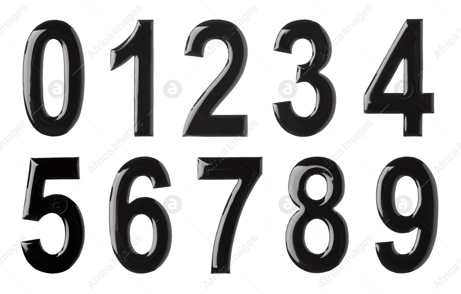 Image of Digits from 0 to 9 made of melted chocolate on white background
