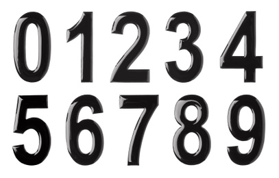 Image of Digits from 0 to 9 made of melted chocolate on white background
