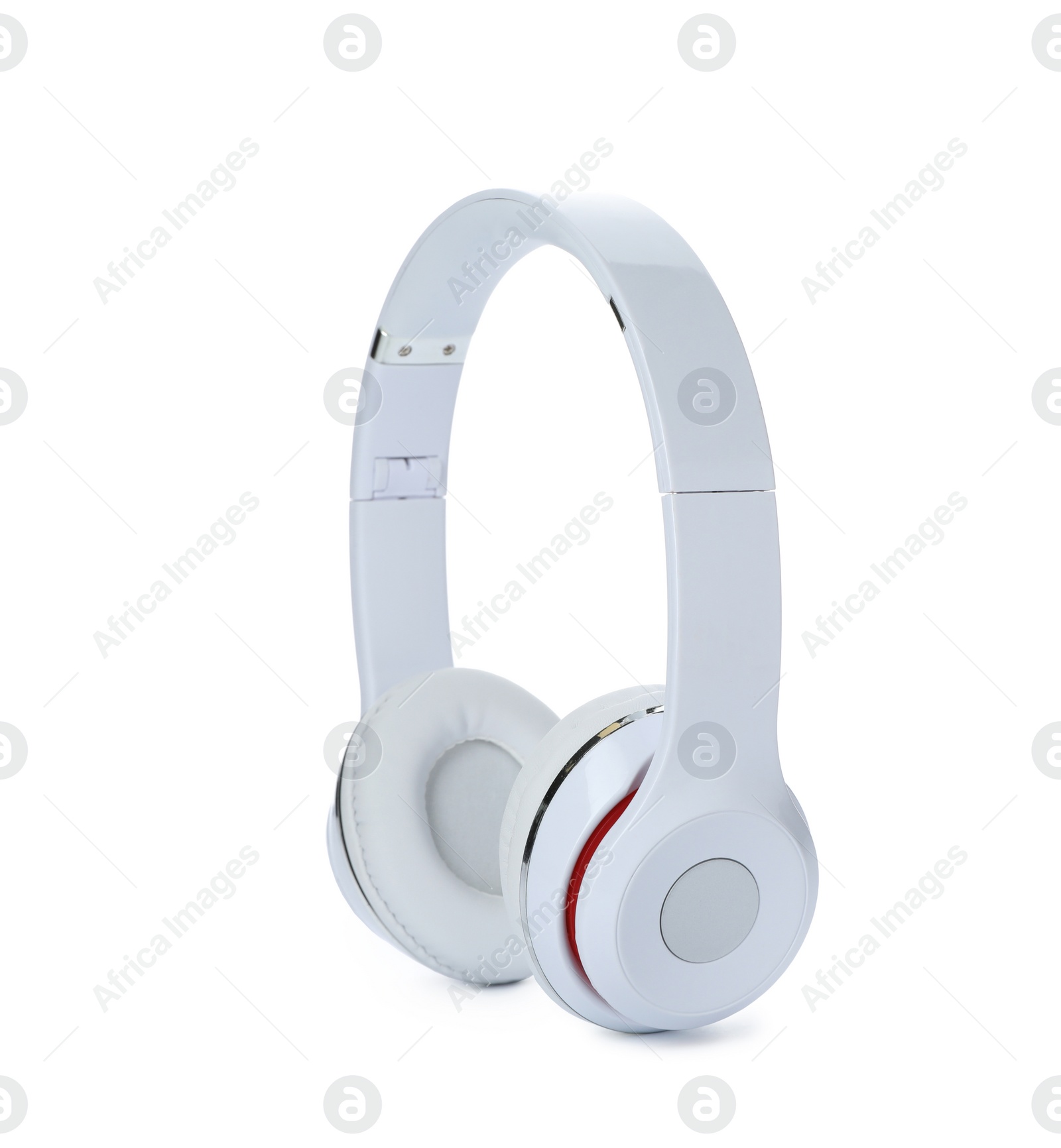 Photo of Stylish modern headphones with earmuffs on white background