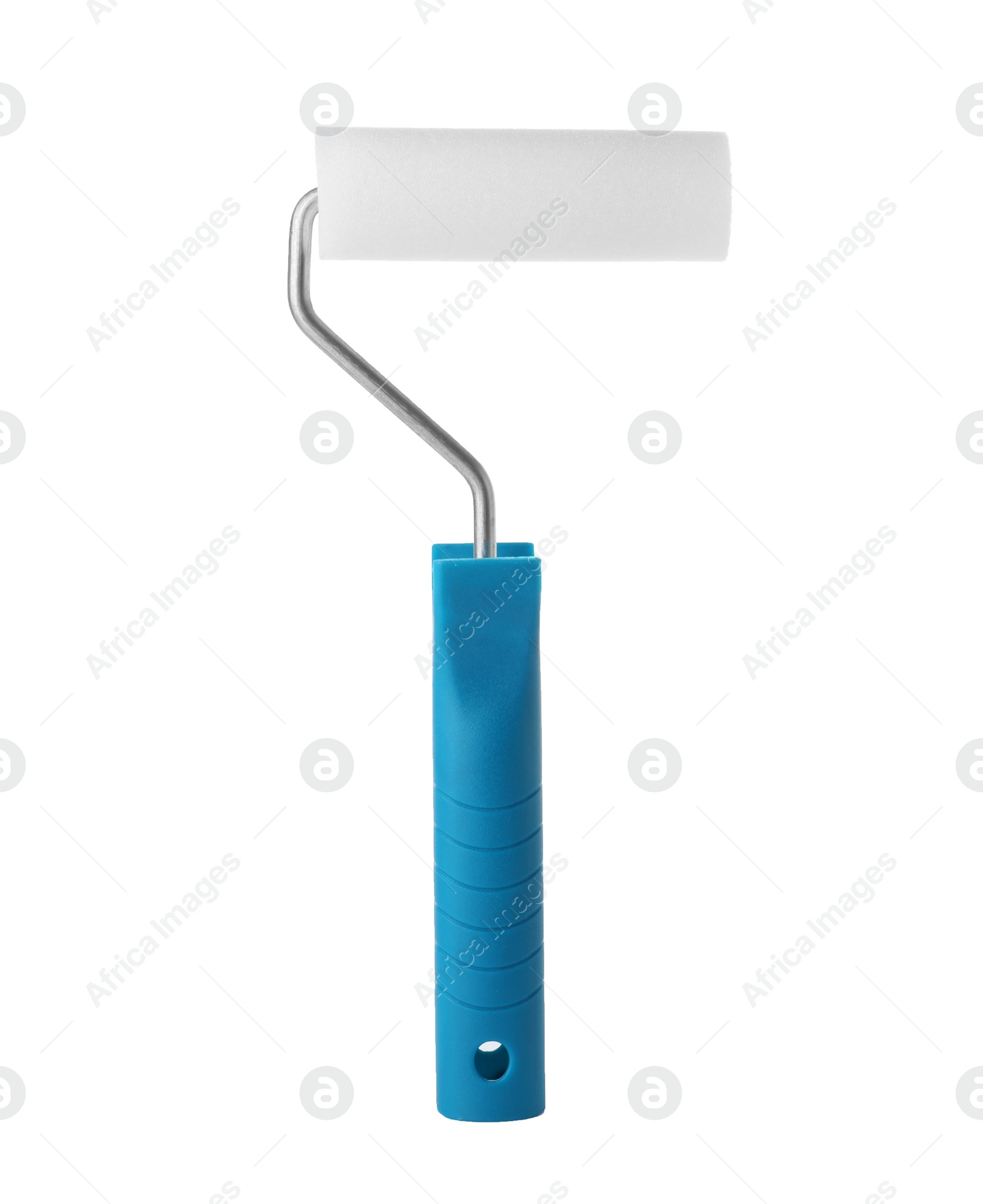 Photo of Paint roller brush on white background, top view