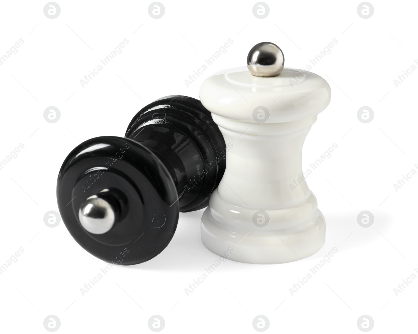 Photo of Salt and pepper shakers isolated on white