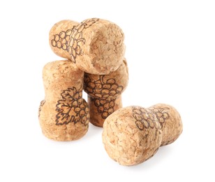Photo of Sparkling wine corks with grape images on white background