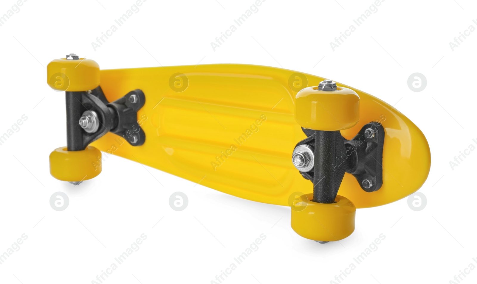 Photo of Yellow skateboard isolated on white. Sport equipment