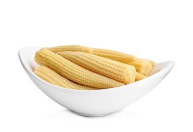 Photo of Fresh baby corn cobs on white background