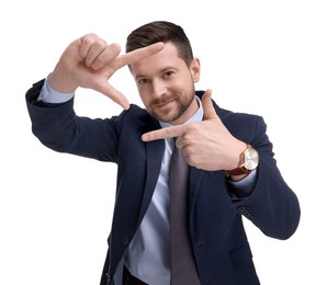 Photo of Handsome bearded businessman in suit on white background