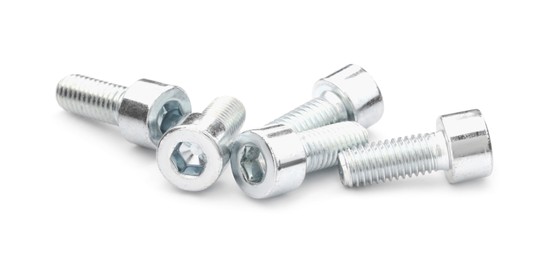 Metal socket screws isolated on white. Hardware tools