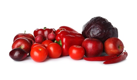 Pile of fresh fruits and vegetables isolated on white