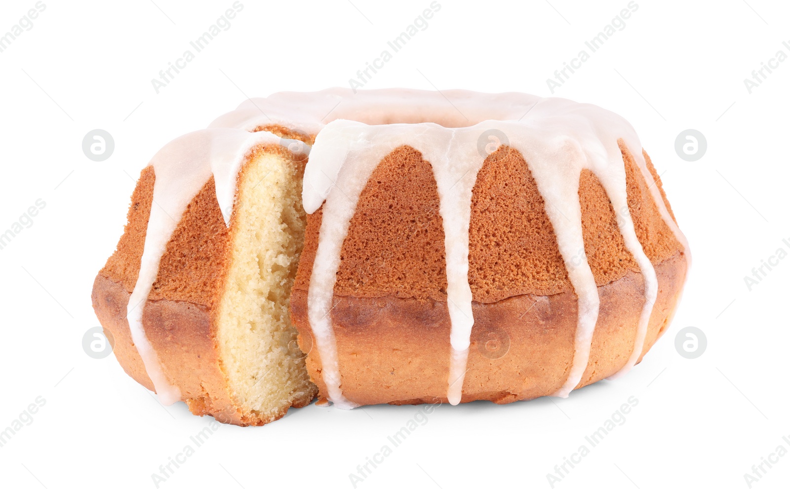 Photo of Traditional Easter cake with icing on white background