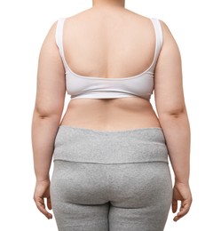 Overweight woman on white background, back view