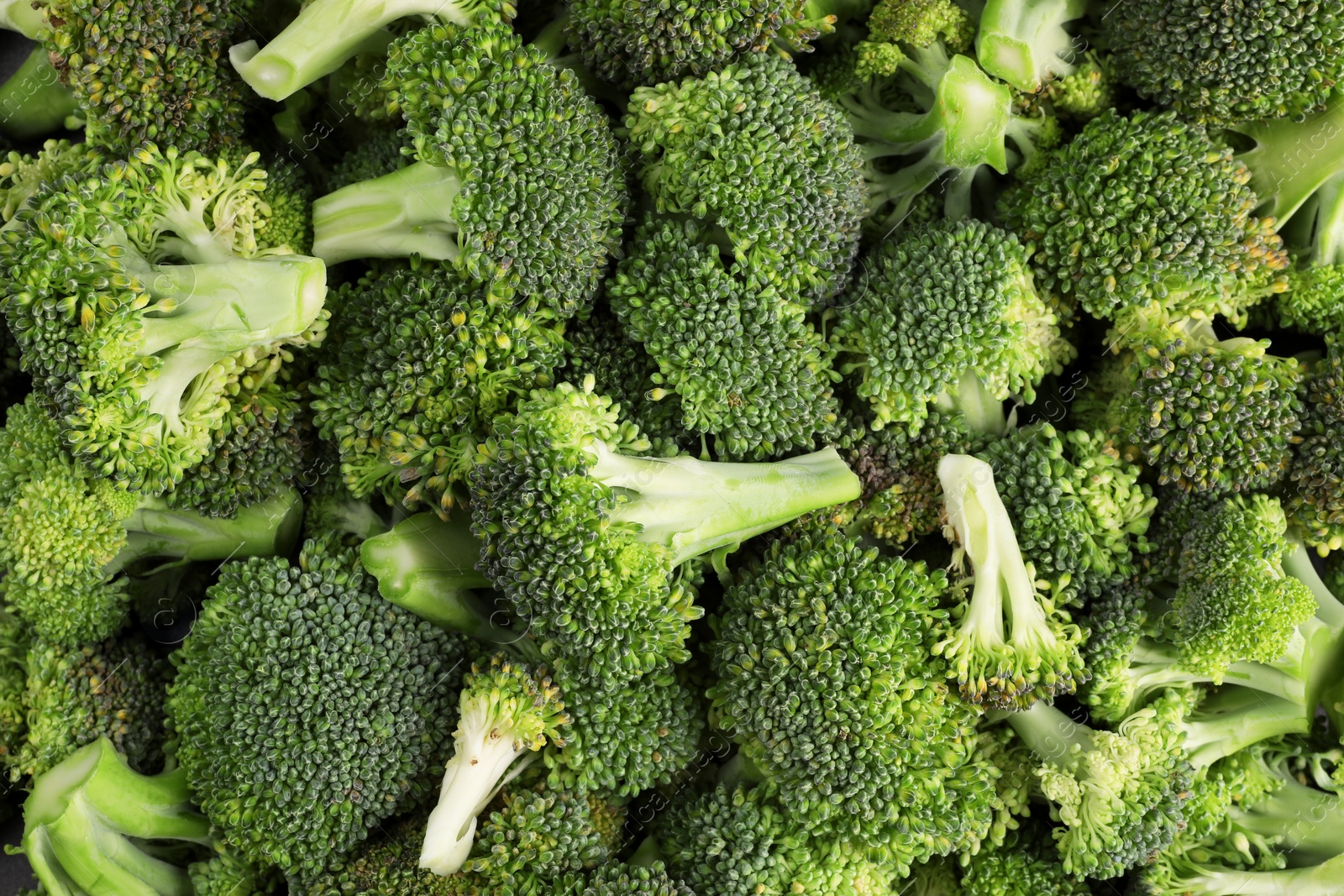 Photo of Fresh raw broccoli as background, top view