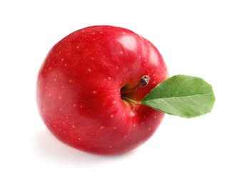 Photo of Ripe red apple on white background