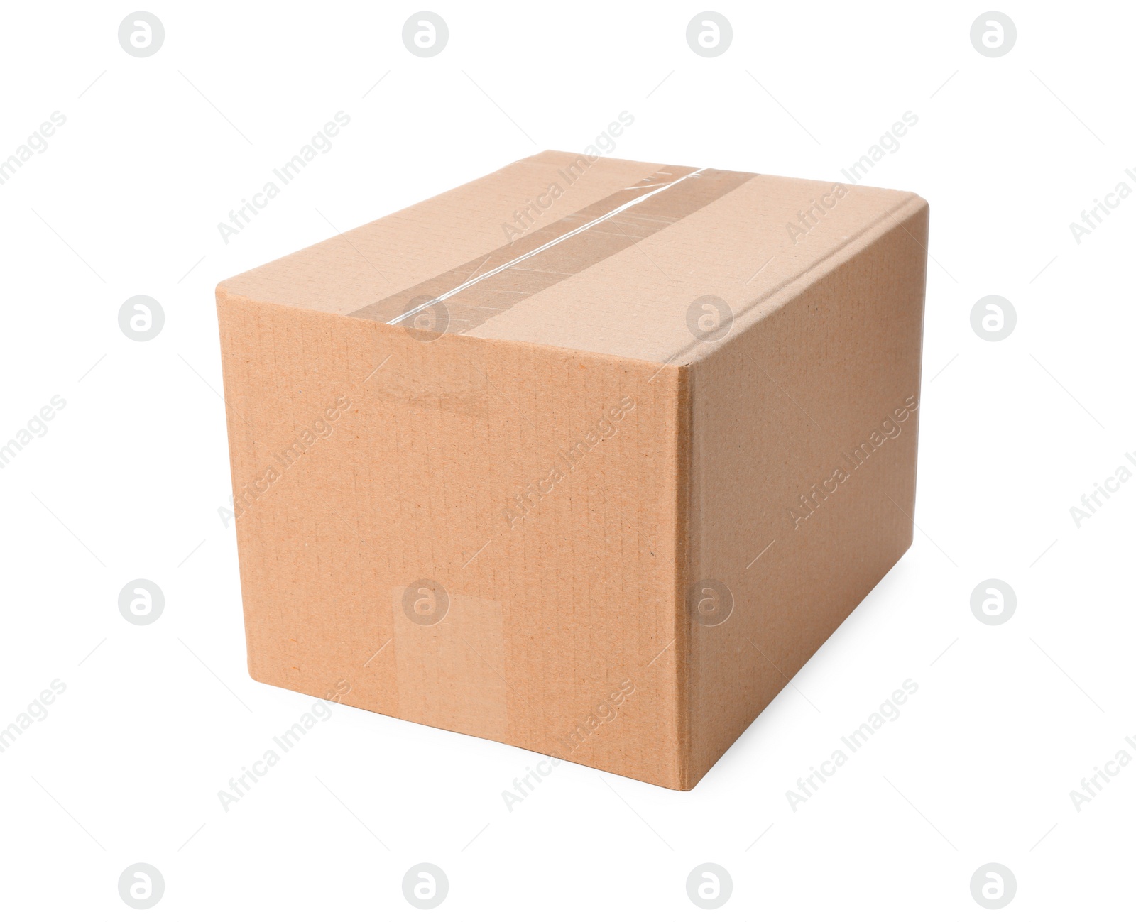 Photo of One closed cardboard box on white background