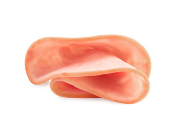 Slice of tasty fresh ham isolated on white