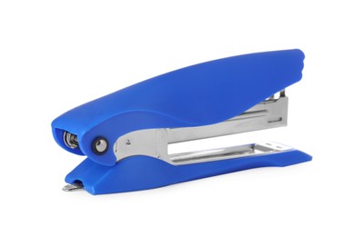 Photo of New bright blue stapler isolated on white