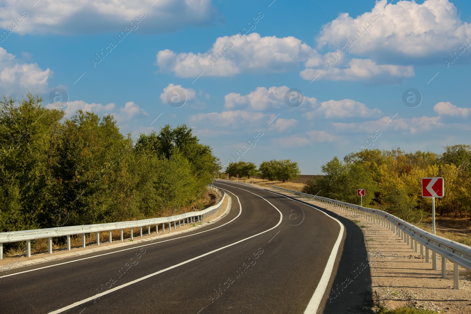 Photo of Beautiful view of empty asphalt highway. Road trip