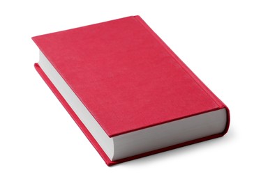 Photo of One closed red hardcover book isolated on white