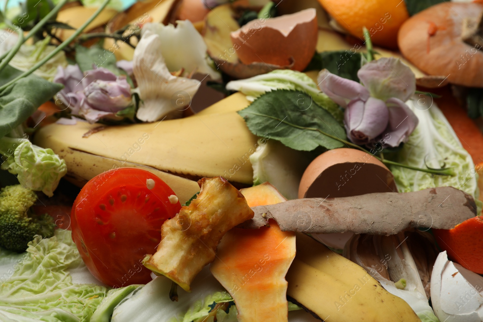 Photo of Pile of organic waste for composting as background, closeup