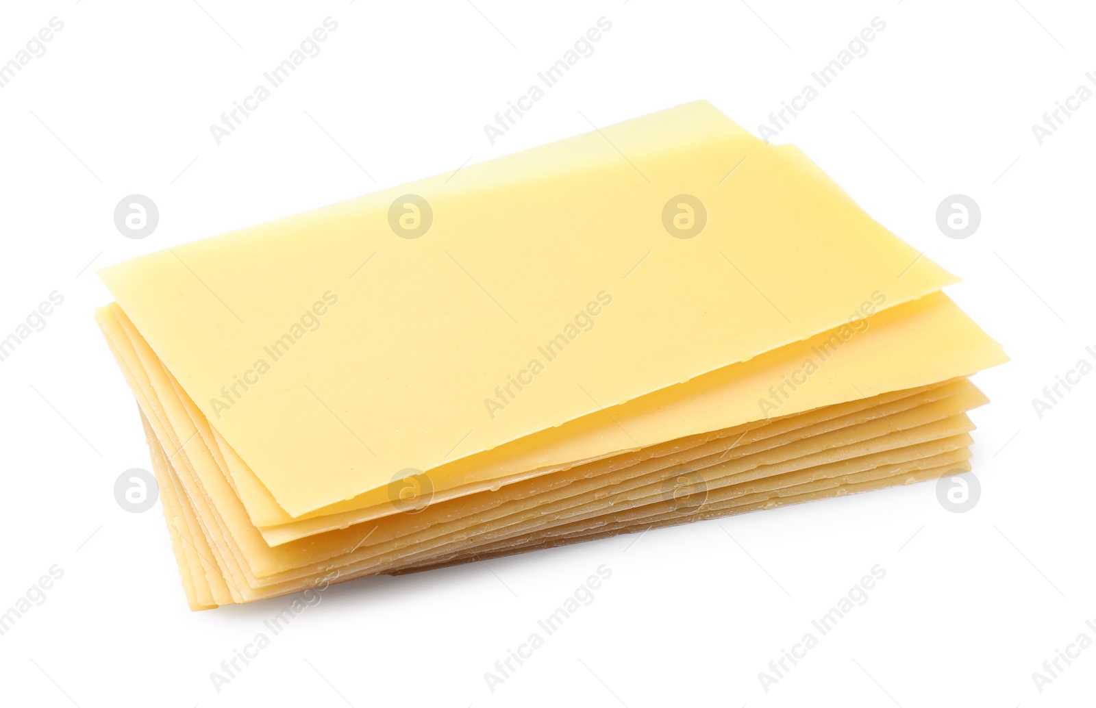 Photo of Stack of uncooked lasagna sheets isolated on white