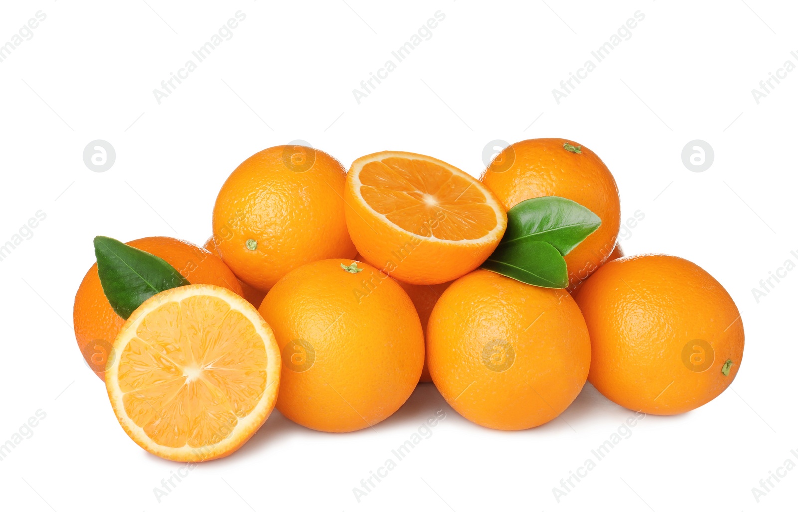 Photo of Pile of ripe oranges isolated on white