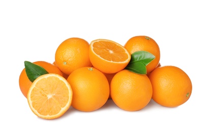 Photo of Pile of ripe oranges isolated on white