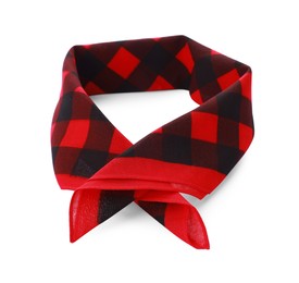 Photo of Folded red bandana with check pattern isolated on white