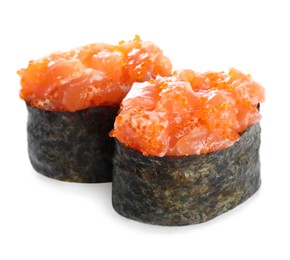 Delicious sushi with tuna and red caviar isolated on white
