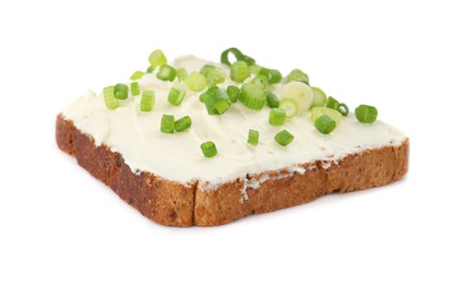 Delicious sandwich with cream cheese and chives isolated on white