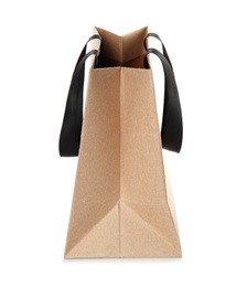 Photo of Paper shopping bag isolated on white, side view