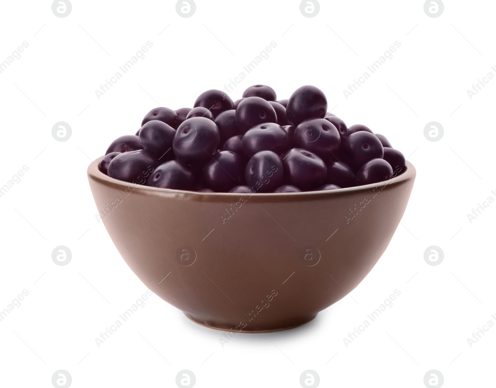 Photo of Fresh acai berries in bowl isolated on white