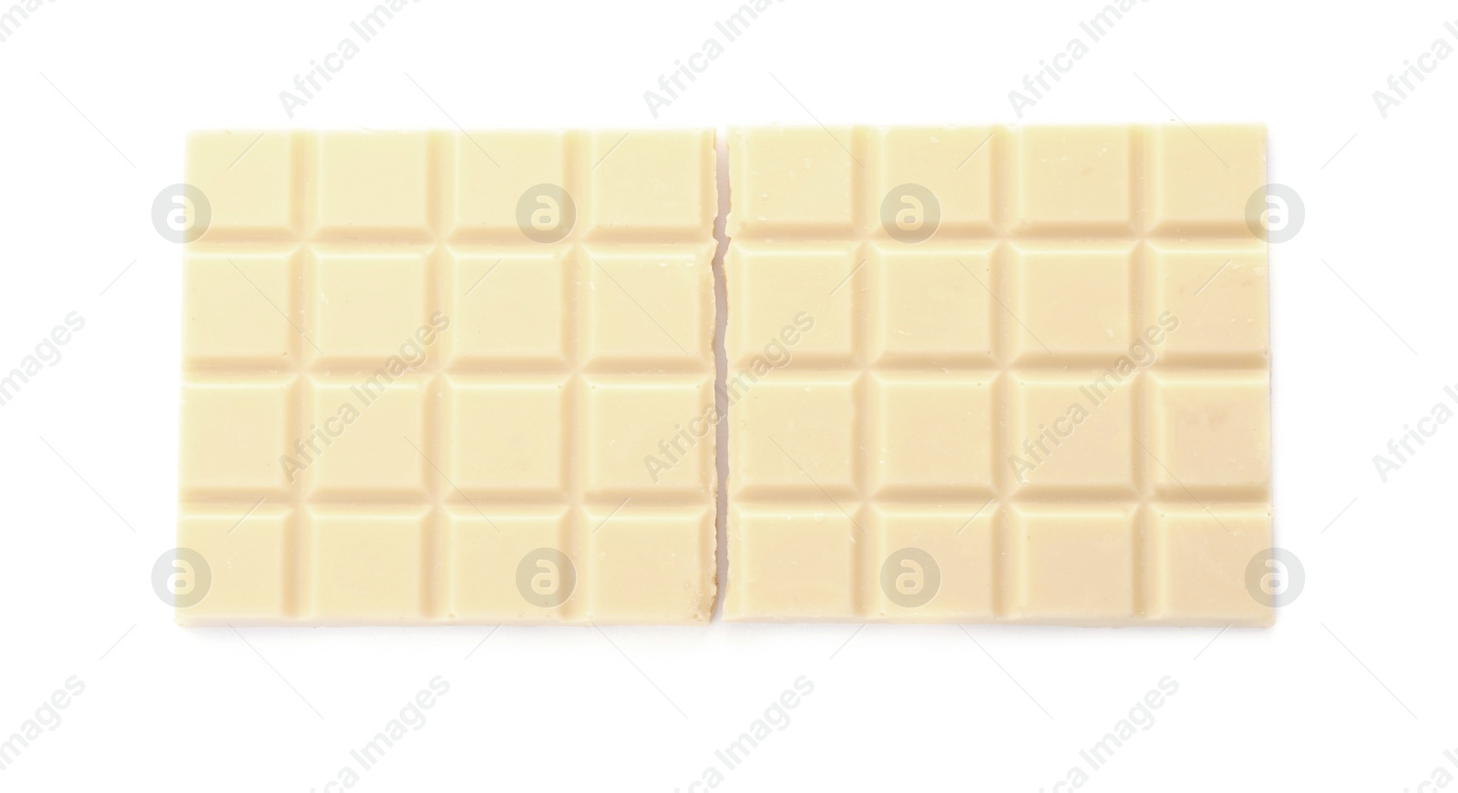 Photo of Delicious chocolate bar on white background, top view