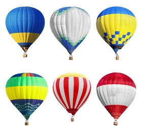 Image of Bright hot-air balloons on white background, set