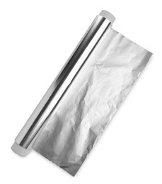 Photo of Roll of aluminum foil isolated on white, top view