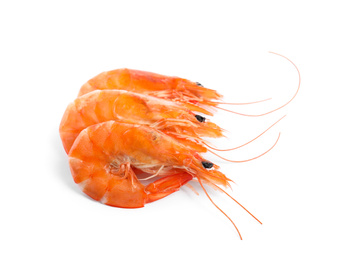 Delicious cooked whole shrimps isolated on white