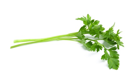 Photo of Leaves of fresh tasty parsley on white background