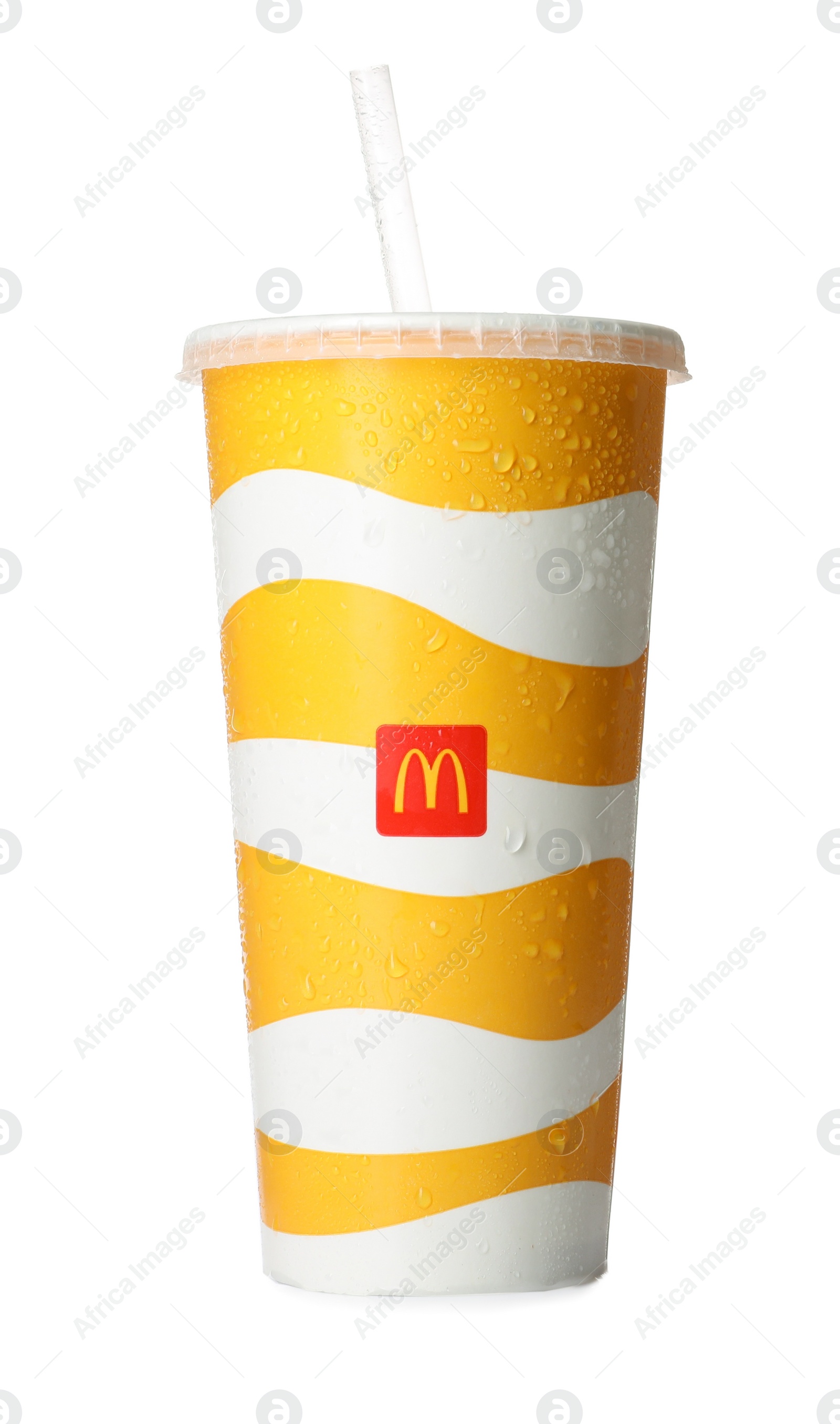 Photo of MYKOLAIV, UKRAINE - AUGUST 11, 2021: Cold McDonald's drink isolated on white