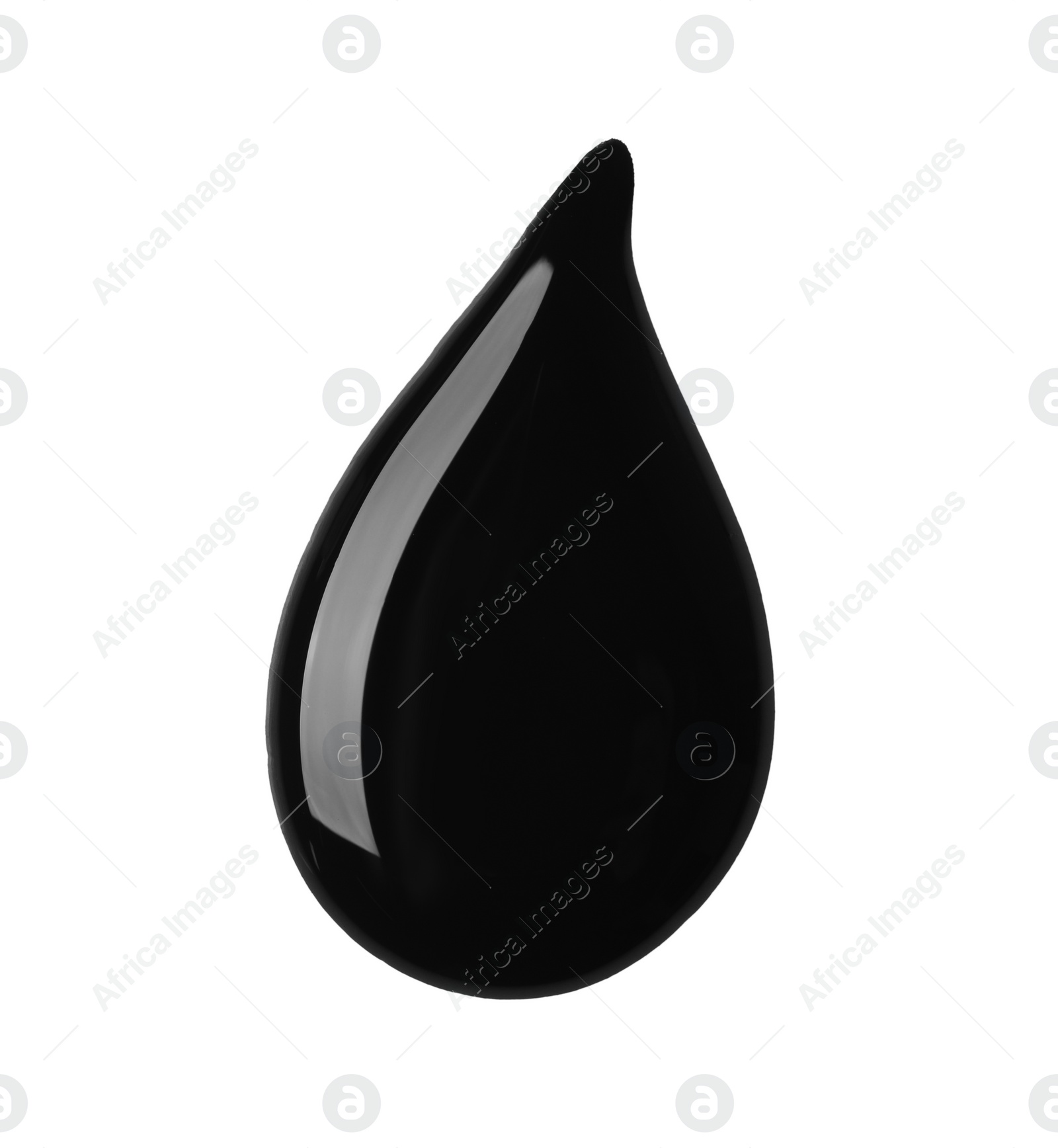 Photo of Drop of black paint on white background, top view