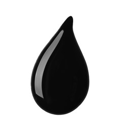 Drop of black paint on white background, top view