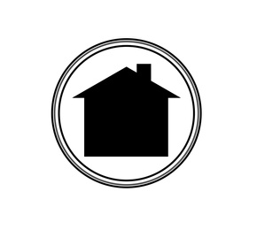 Black wax seal with house on white background