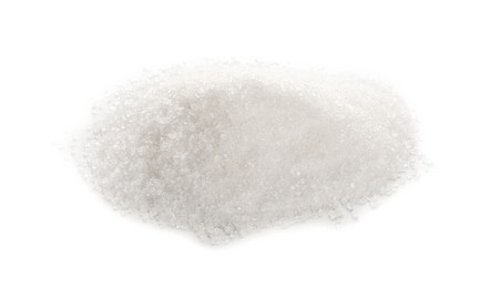 Photo of Pile of granulated sugar isolated on white