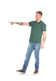 Full length portrait of handsome young man on white background