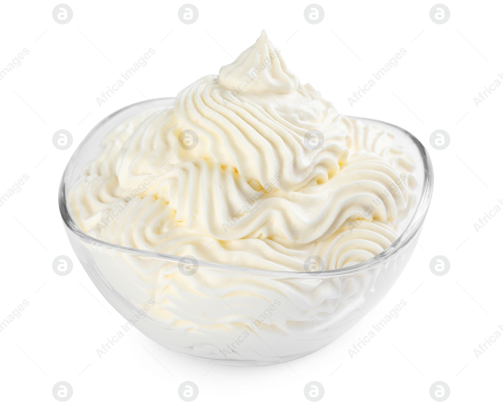 Photo of Delicious fresh whipped cream isolated on white