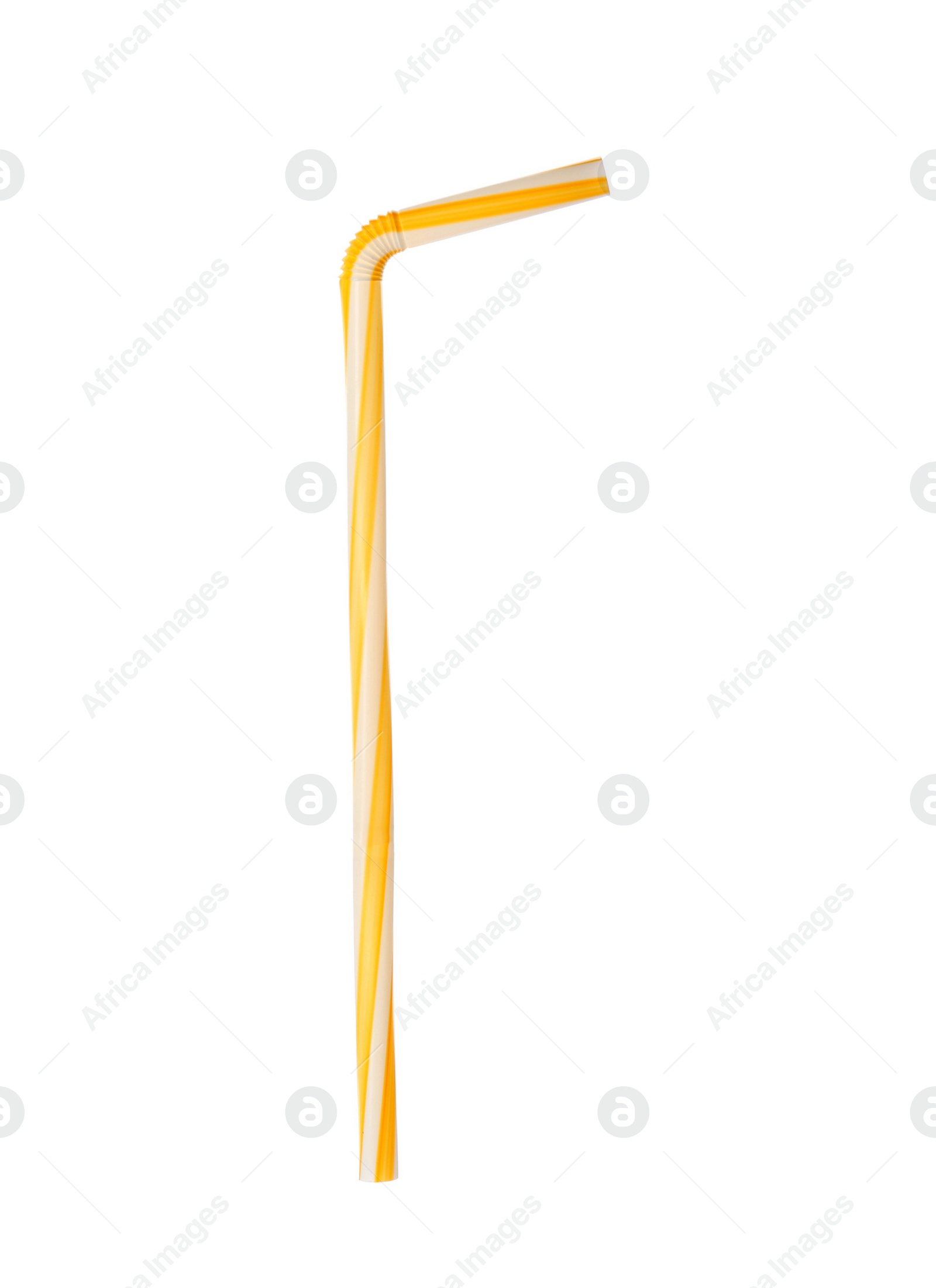 Photo of Yellow striped plastic straw for drink isolated on white