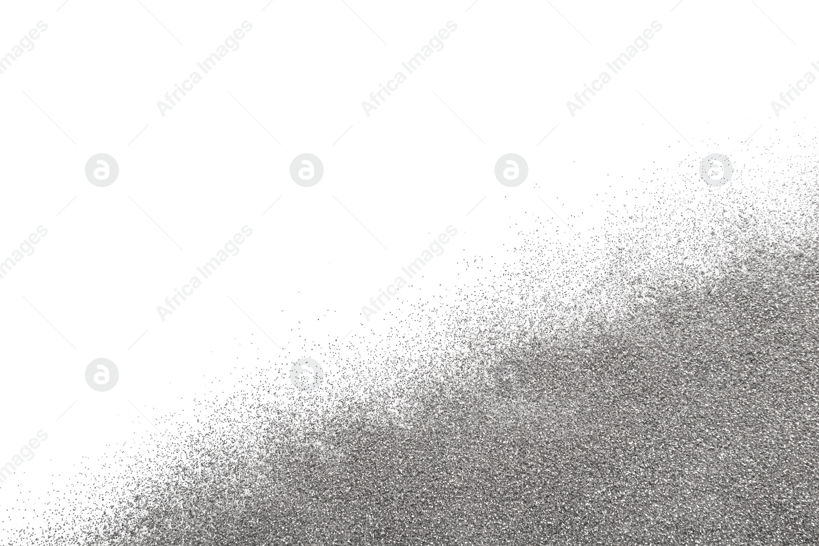 Photo of Shiny silver glitter on white background, top view