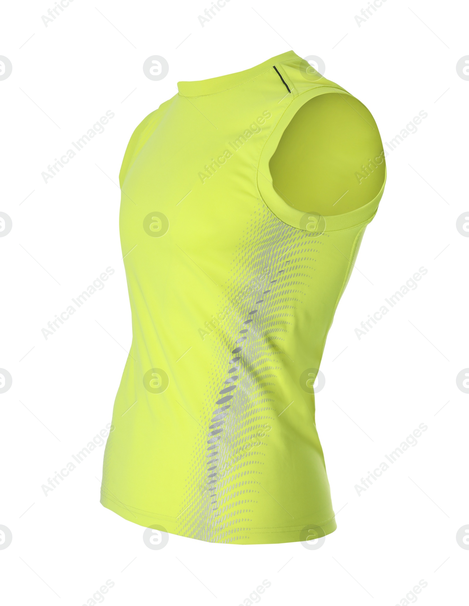 Photo of Yellow men's sleeveless shirt isolated on white. Sports clothing