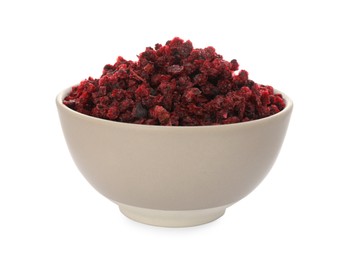 Dried red currants in bowl isolated on white