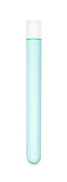 Photo of Test tube with light turquoise liquid isolated on white