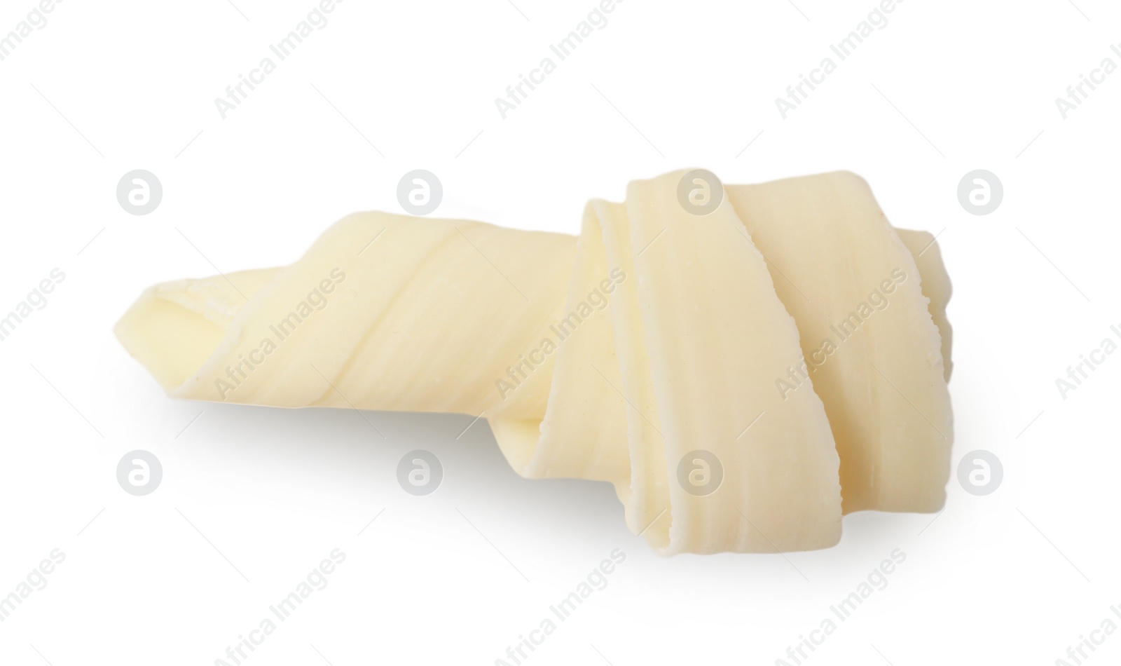 Photo of Yummy chocolate curl for decor on white background