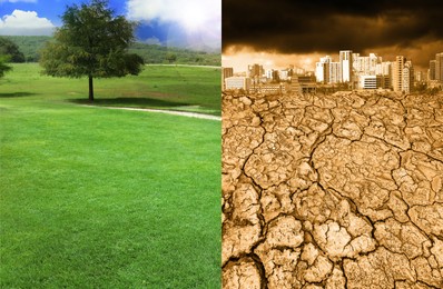 Image of Conceptual photo depicting Earth destroyed by environmental pollution