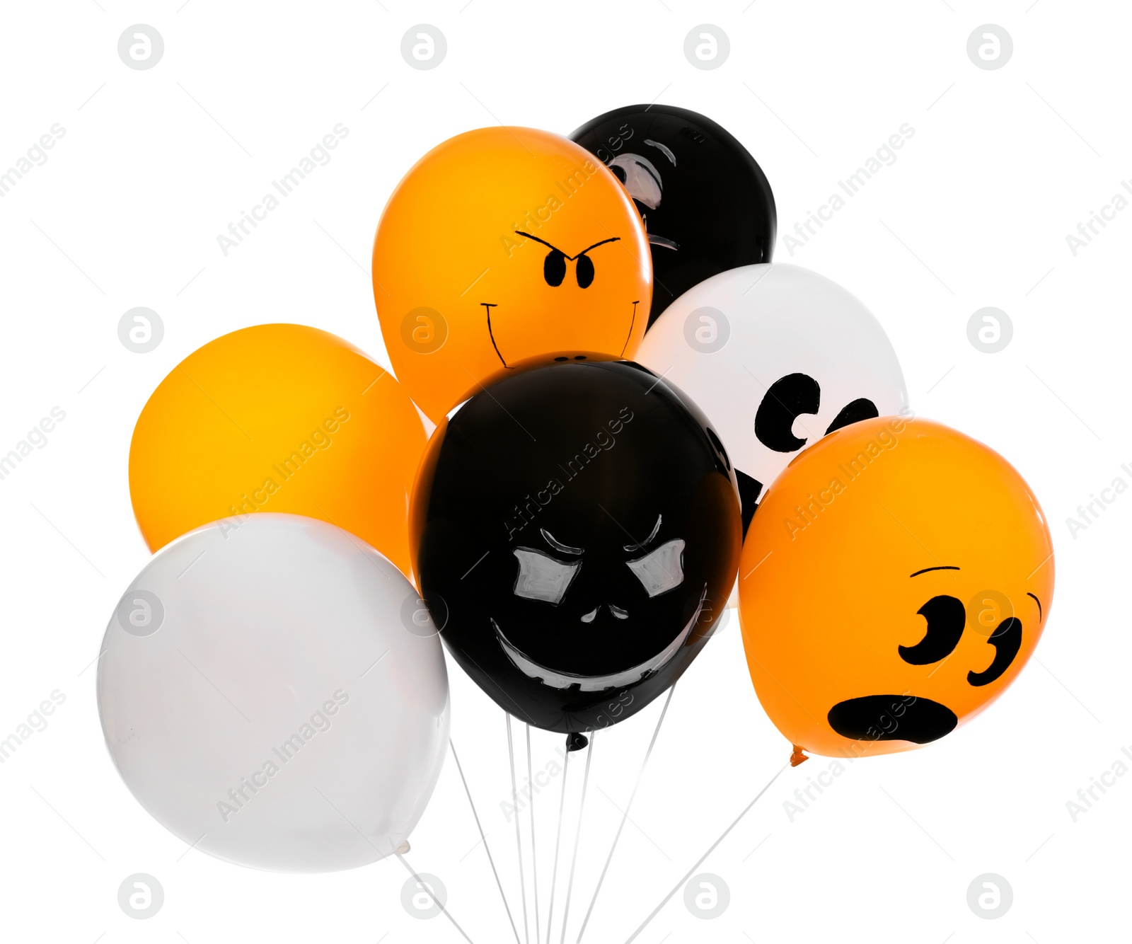 Photo of Color balloons for Halloween party on white background